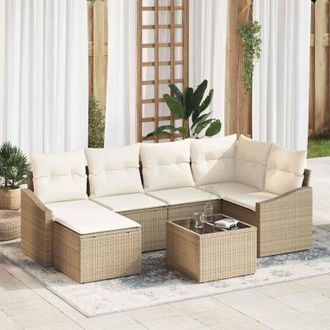 vidaXL Vidaxl - Conjunto De Comedor De Jard&iacute;n Con Coj&iacute;n 7 Pcs Beige, Crema