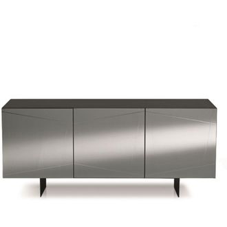 Capodarte Madia credenza a 3 ante in vetro specchio fumcocca antracite e 2 piedini iside