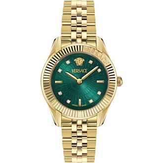 Versace Greca Time Diamond Bracelet Watch, 30mm in Ip Yellow Gold/Green at Nordstrom