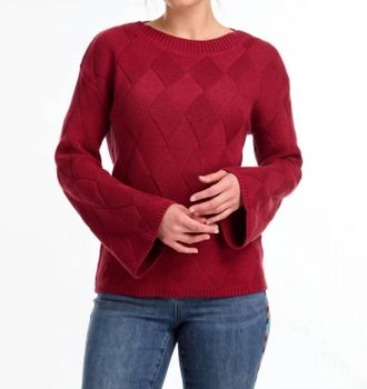 FDJ Long Sleeve Boat Neck Sweater In Red Pattern