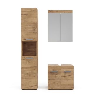 Vicco Conjunto De Muebles De Ba&ntilde;o Luna, Roble Wotan, 3 Partes, Con Armario Alto