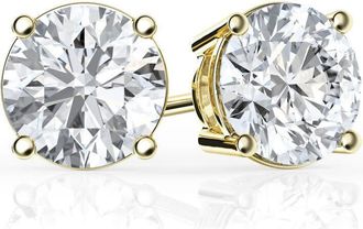 Grown Brilliance 3 Carat Round Lab Grown Diamond Stud Earrings in 14K Yellow Gold, Push Back, F Color, VS Clarity, 4 Prong Setting