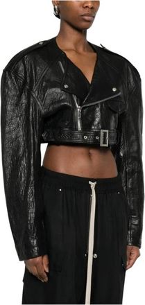 Rick Owens Cropped leren jack - Dames - Leren en Su&egrave;de Jassen - Zwart - S - Leer - Jassen