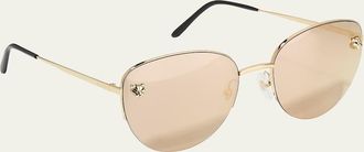 Cartier Panthere Semi-Rimless Metal Cat-Eye Sunglasses