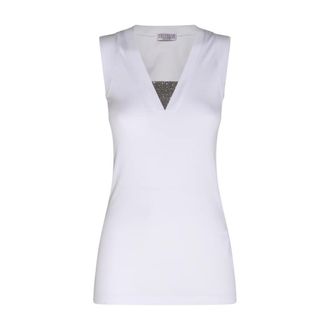 Brunello Cucinelli Brunello Cucinelli, Sleeveless Tops, female, White, Size: L White Tank Top with Monili Detailing