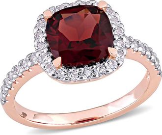 Amour 4 1/10 CT TGW Garnet and White Topaz Halo Ring In 10K Rose Gold