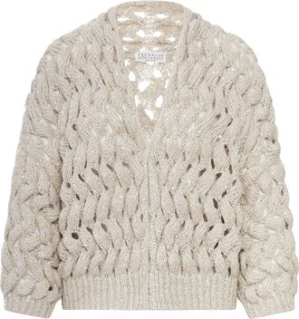 Brunello Cucinelli LINEN AND SILK BLEND KNITTED CARDIGAN WITH SEQUINS - Brunello Cucinelli - Woman