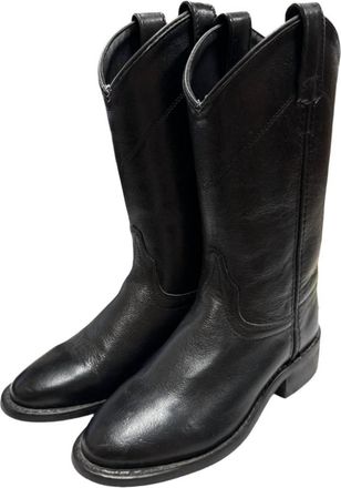 Old West Boots Womens Leather Roper Style Cowboy Boots In Black