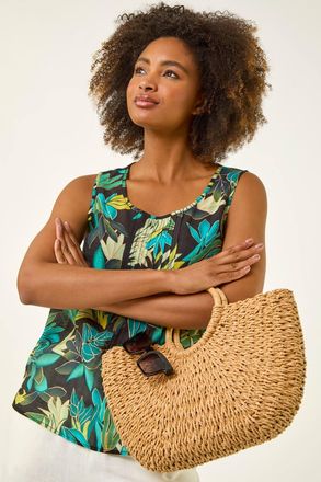 Roman Leaf Print Pleat Front Vest Top