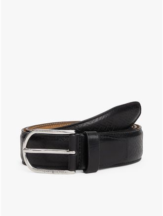 Tommy Hilfiger Mens Round Buckle Leather Belt - Black - 40