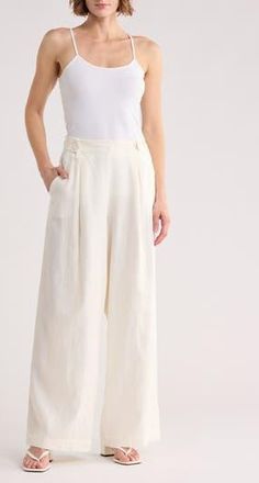 Max Studio Side Tab Linen Blend Pants in White at Nordstrom Rack, Size X-Large