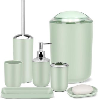 OEM Juego De Accesorios De Ba&ntilde;o Verdes, 7 Piezas: Bandeja, Escobilla De Ba&ntilde;o Y Papelera