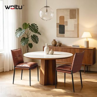 Woltu Woltu Juego De 2 Sillas Acolchadas Para Comedor/cocina - Respaldo Alto, Acolchado De Doble Capa, Patas De Metal, Estilo Moderno, Piel Sint&eacute;tica Marr&oacute;n