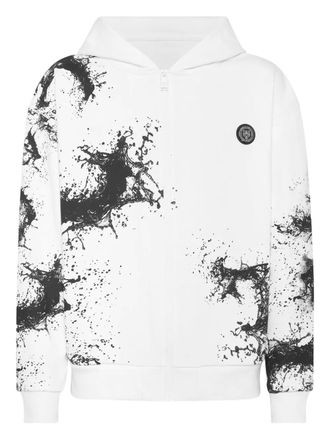 Plein Sport Splash-print zip hoodie - men - Cotton/Polyester - XXXXL - White