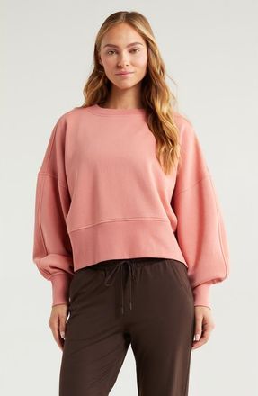 Zella Cloud Fleece Relaxed Sweatshirt in Pink Desert at Nordstrom, Size X-Large