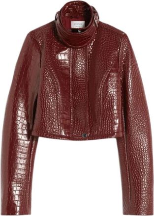Sportmax Gepatente Leren Cropped Jas met Alligatorprint - Dames - Zomerjassen - Rood - M - Leer - Jassen