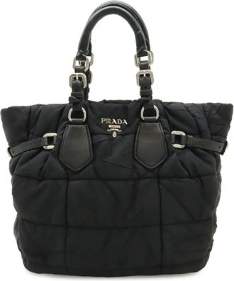 Prada Black Nero Nylon Leather Shoulder Bag Tote Bag (Pre-Owned)