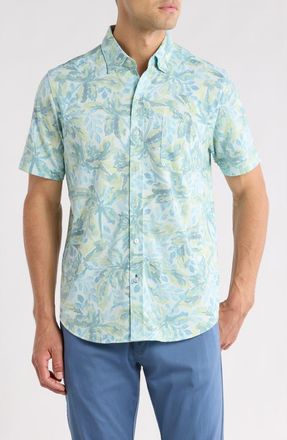 Tommy Bahama San Lucio Sea Shade IslandZone Knit Short Sleeve Cotton Blend Button-Up Shirt in Pale Opal at Nordstrom, Size Xxx-Large