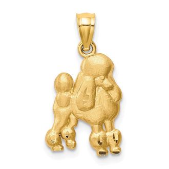 Diamond2Deal 14k Yellow Gold Satin Diamond-cut Poodle Dog Pendant