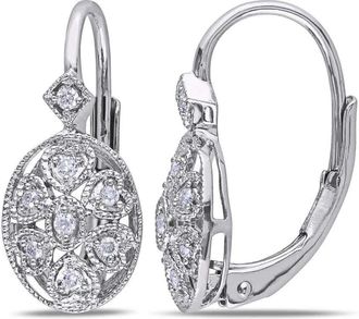 Amour 1/8 CT TW Diamond Vintage Heart Leverback Earrings In Sterling Silver