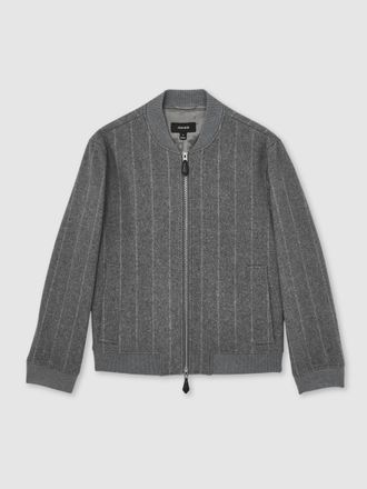 Reiss Grey Wool-blend Chalk-stripe Bomber Jacket, M