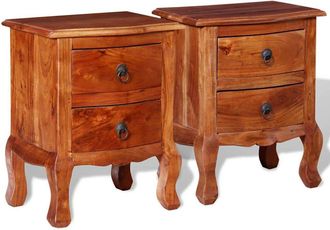 vidaXL Mesitas De Noche Con Cajones 2 Uds Madera Maciza De Acacia Vidaxl
