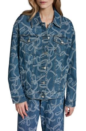 Karl Lagerfeld Bow Denim Jacket in Medium Indigo at Nordstrom, Size X-Large