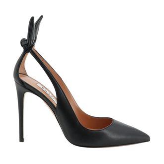 Aquazzura Bow Tie Pump 105 - Dames - Schoenen - Zwart - Maat: 37 1/2 EU Leer