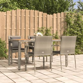 vidaXL Vidaxl - Set Comedor De Jard&iacute;n 5 Piezas Con Cojines Rat&aacute;n Sint&eacute;tico Gris