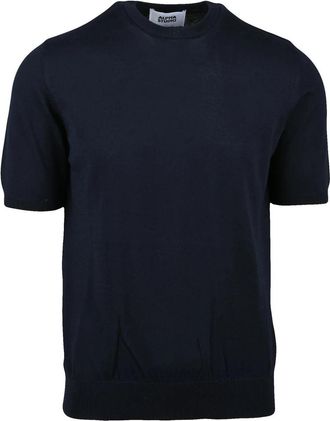 Alpha Studio Navy Blue Cotton Crewneck Knit Top