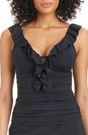 Bleu Rod Beattie Ruffle Tankini Top in Black at Nordstrom, Size 10