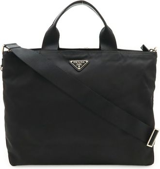 Prada Black Nero Nylon Leather Shoulder Bag Tote Bag (Pre-Owned)