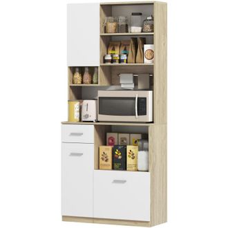 HOMCOM Dispensa Cucina con 3 Armadietti, Cassetto e 4 Ripiani Aperti Bianco - Homcom