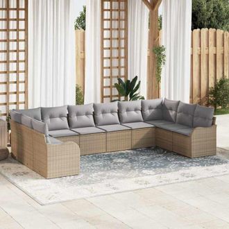 vidaXL Vidaxl - Conjunto De Sof&aacute; De Jard&iacute;n Con Coj&iacute;n 10 Pcs Beige Polirat&aacute;n