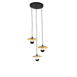 QAZQA R&uacute;stico L&aacute;mpara Colgante R&uacute;stica Negra Con Cuerda 3 Luces - Leia /acero Redonda Adecuado Para Led Max. 3 X 40 Watt - Qazqa