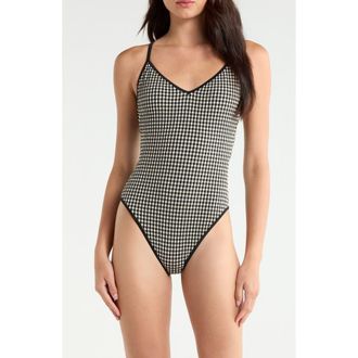 Sanctuary High Cut One-Piece Swimsuit in Black/Cream at Nordstrom, Size X-Large