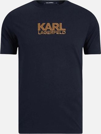 Karl Lagerfeld Mens Embroidered Gold Logo Navy T-Shirt - Size: 38