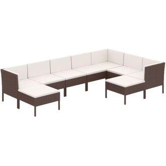 vidaXL 9 Pcs Garden Lounge Set Con Cojines Wicker Pe Brown