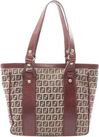 Fendi Pre-owned Zucchino Canvas Leren Tote Bag - Dames - Vintage Shopper - Bruin - ONE Size - Leer - Vintage