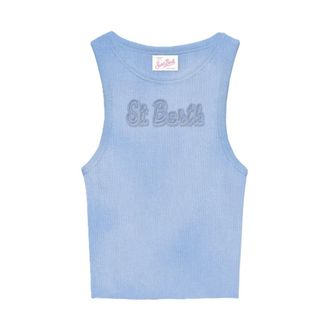 MC2 Saint Barth Sleeveless Tops, female, Blue, Size: XS Ada Vintage Ribbed Tank Top
