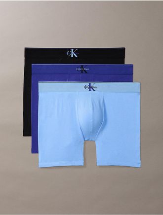Calvin Klein Mens Graphic Monogram Cotton Stretch 3-Pack Boxer Brief - Blue - XL