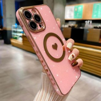 OEM Custodia Per Iphone 13 Pro Max Da 6,7 Pollici Con Glitter A Forma Di Cuore, Compatibile Con Magsafe, Cover Posteriore Antiurto, Ideale Per Donne E Rag