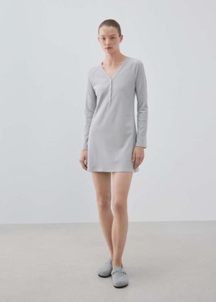 Mango Camicia cotone viscosa scollo a V grigio - Donna - S - MANGO