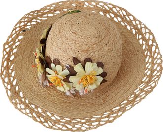 Dolce & Gabbana Womens Beige Wide Brim Floral Bucket Capello Hat