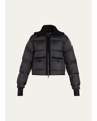 Moncler Jolie Rib Knit Collar Down Bomber Jacket