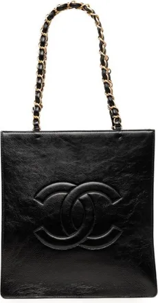 Chanel Black Leather Shoulder Bag Tote Bag (Pre-Owned)