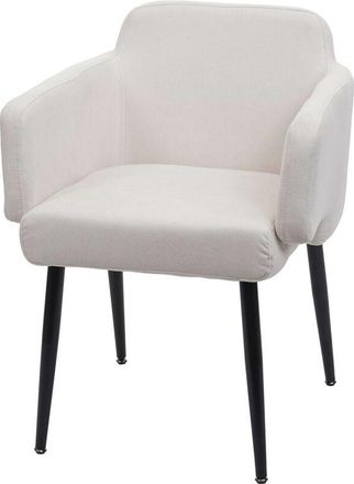 Hhg Nunca Usado] Silla De Comedor Hhg 073, Silla Tapizada Silla De Cocina Silla Con Reposabrazos, Tela/textil Metal Mvg, Crema-blanco