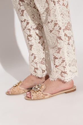 Dolce & Gabbana Flip-flops With Shimmering Crystals, Womens, Beige