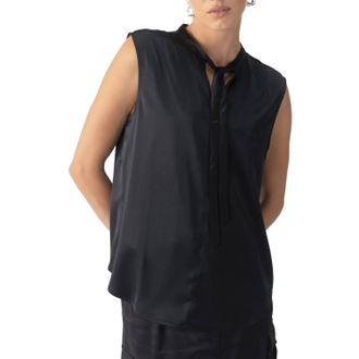 Sanctuary Tie Neck Satin Shell Top In Black
