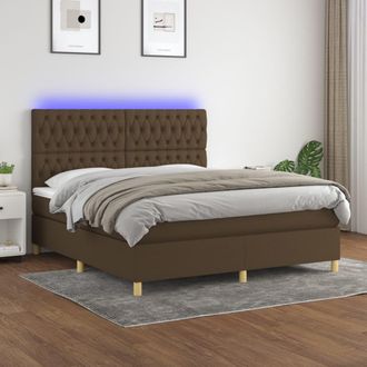 vidaXL Vidaxl - Cama Box Spring Colch&oacute;n Luces Led Tela Marr&oacute;n Oscuro 180x200cm